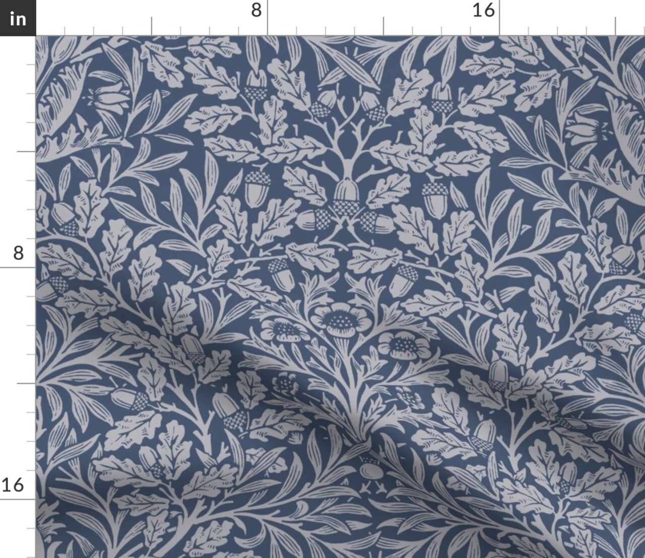 Blue Victorian Art Nouveau Dark Slate Blue Acorn William Morris Oak Tree Historic Arts And Crafts Custom Printed Fabric by Spoonflower Various Fabrics by the Yard or Fat Quarter